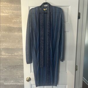 L'AGENCE Metallic Navy and Blue Striped Duster